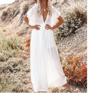 POCKETED BUTTON DOWN RUFFLE MAXI DRESS - VICI dolls